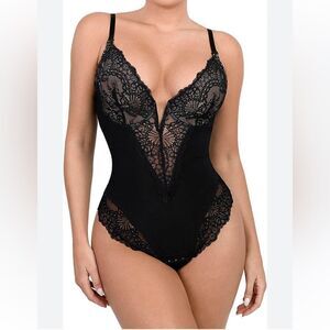 Popilush Lace Shapewear Bodysuit Tummy Control Backless V Neck Thongs Sh…